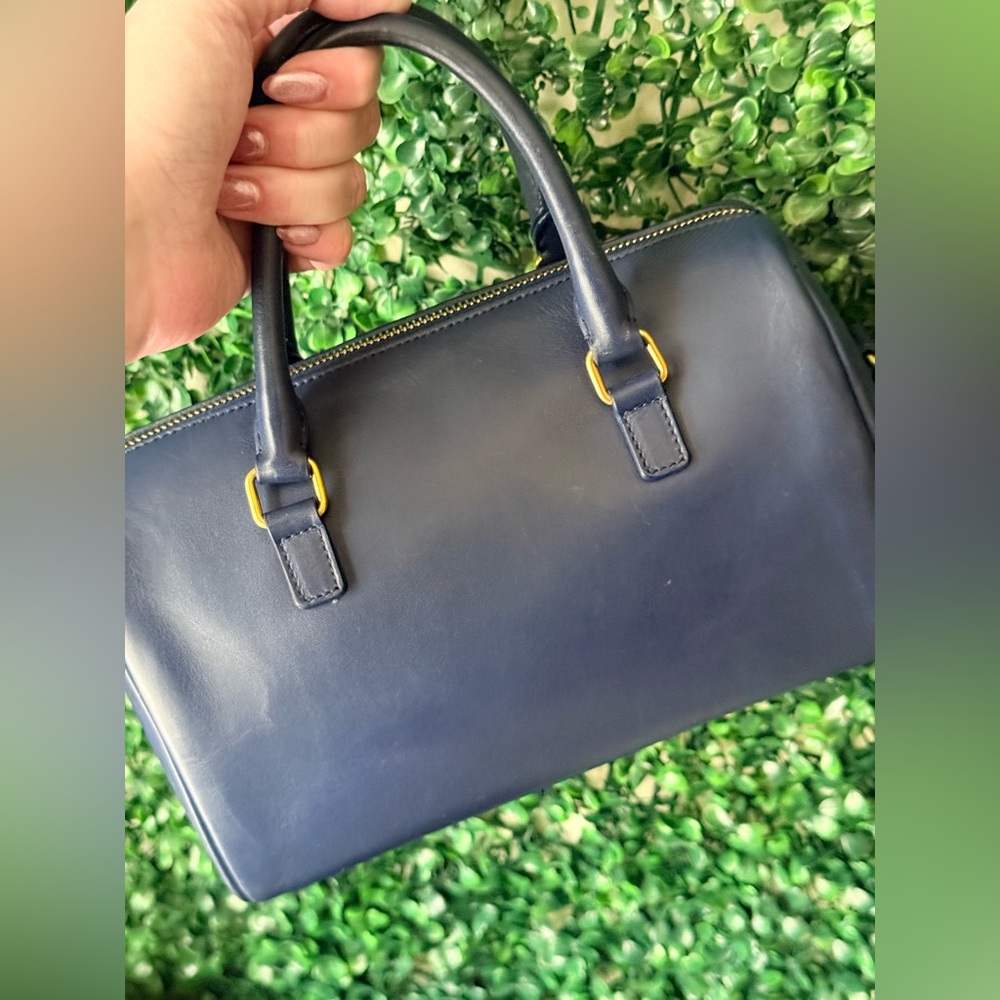 Saint Laurent Navy Leather Bowling Bag Satchel Authentic - Picture 7 of 13